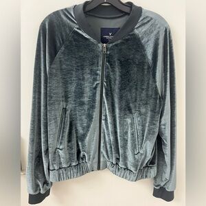 American Eagle Velvet 90’s velour bomber jacket women size Large